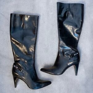 Vintage Y2K Calvin Klein Liv Black Leather Knee Length Heel Boots Women’s 7.5